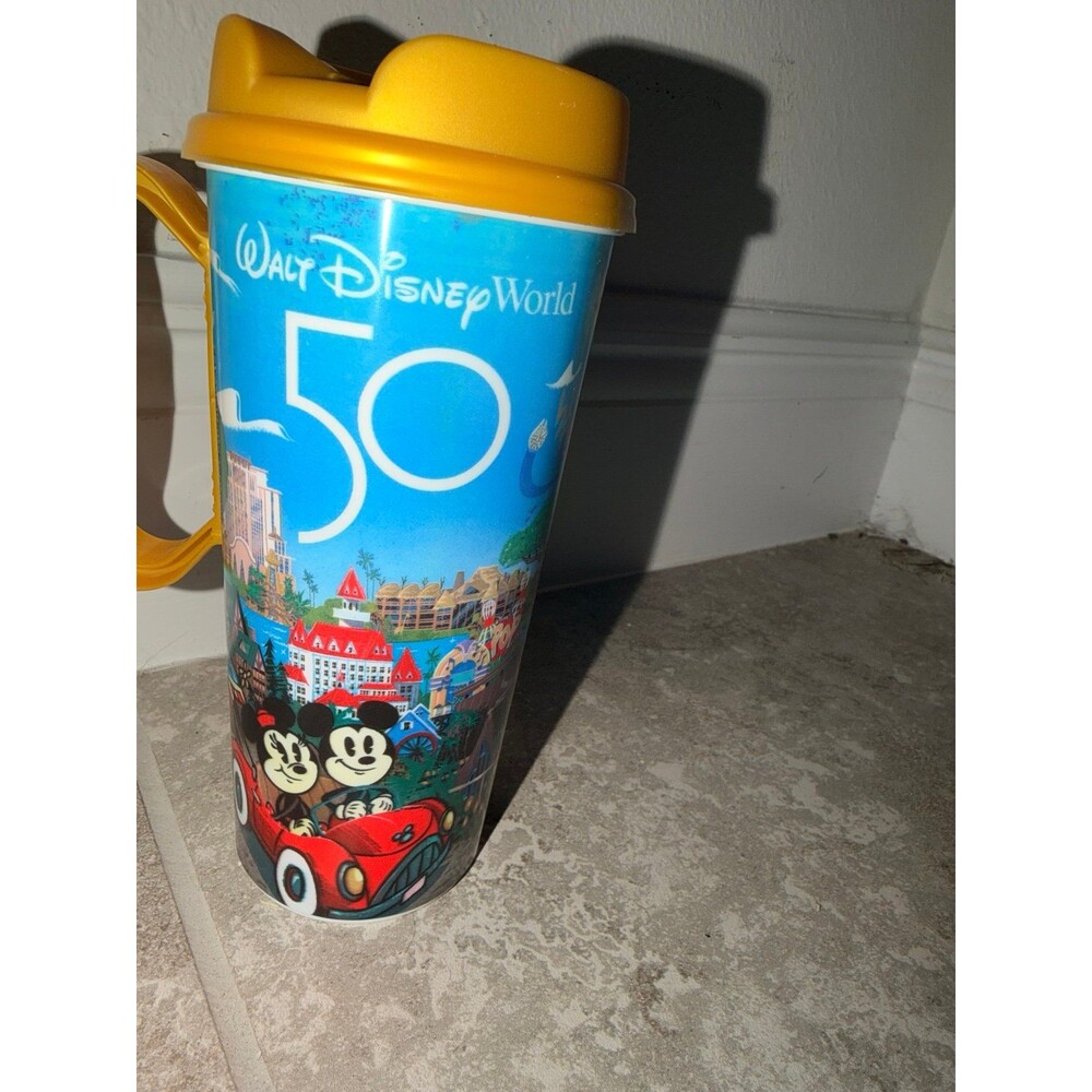Disney World Travel Mug with Mickey Mouse and Fireworks refill tumbler gold 50th